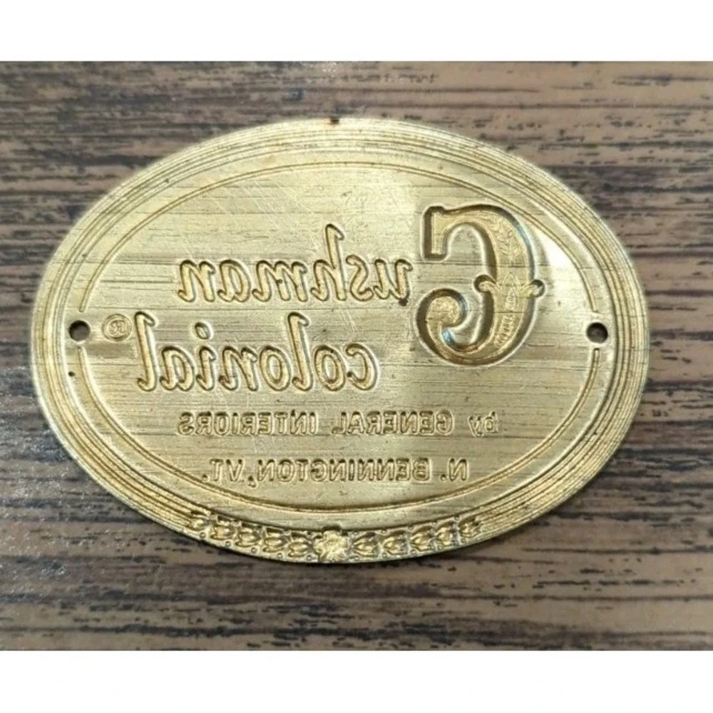 Original Cushman Colonial Creation Brass Tag Badge Nameplate 2
